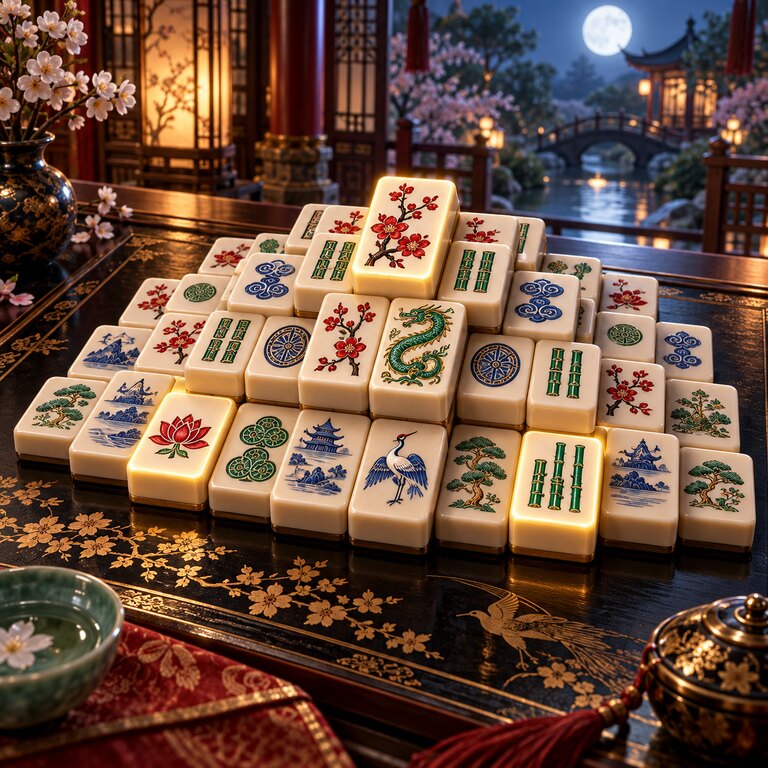 Katmanlı üç boyutlu Mahjong taşları