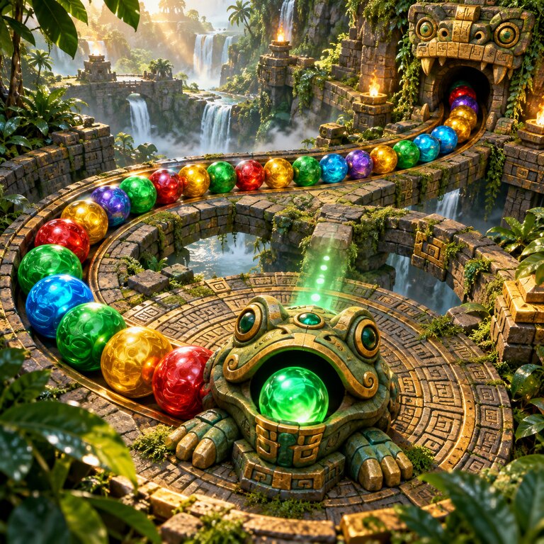 Three-dimensional colorful marbles and temple launcher